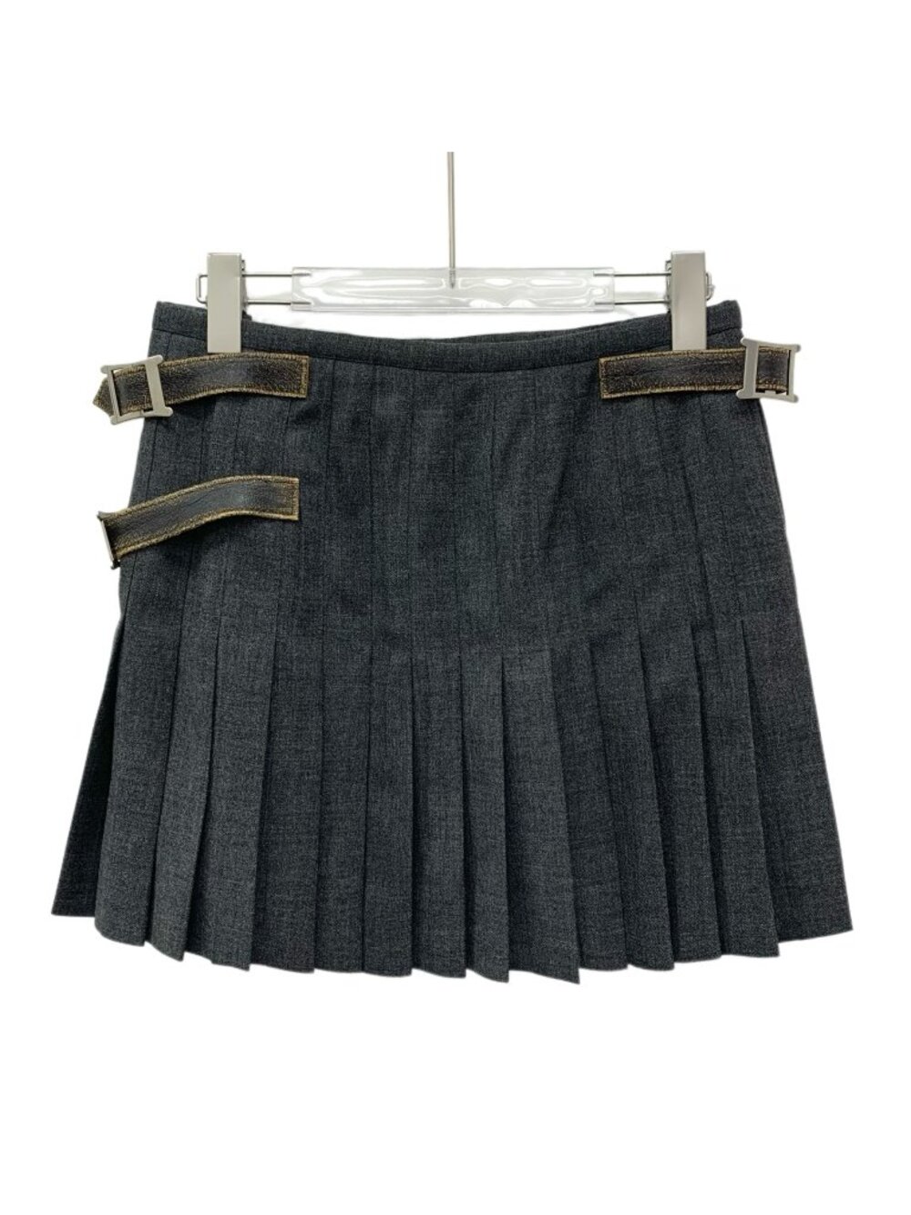 Prada 2026 Black & Gray Wool Pleated Mini Skirt